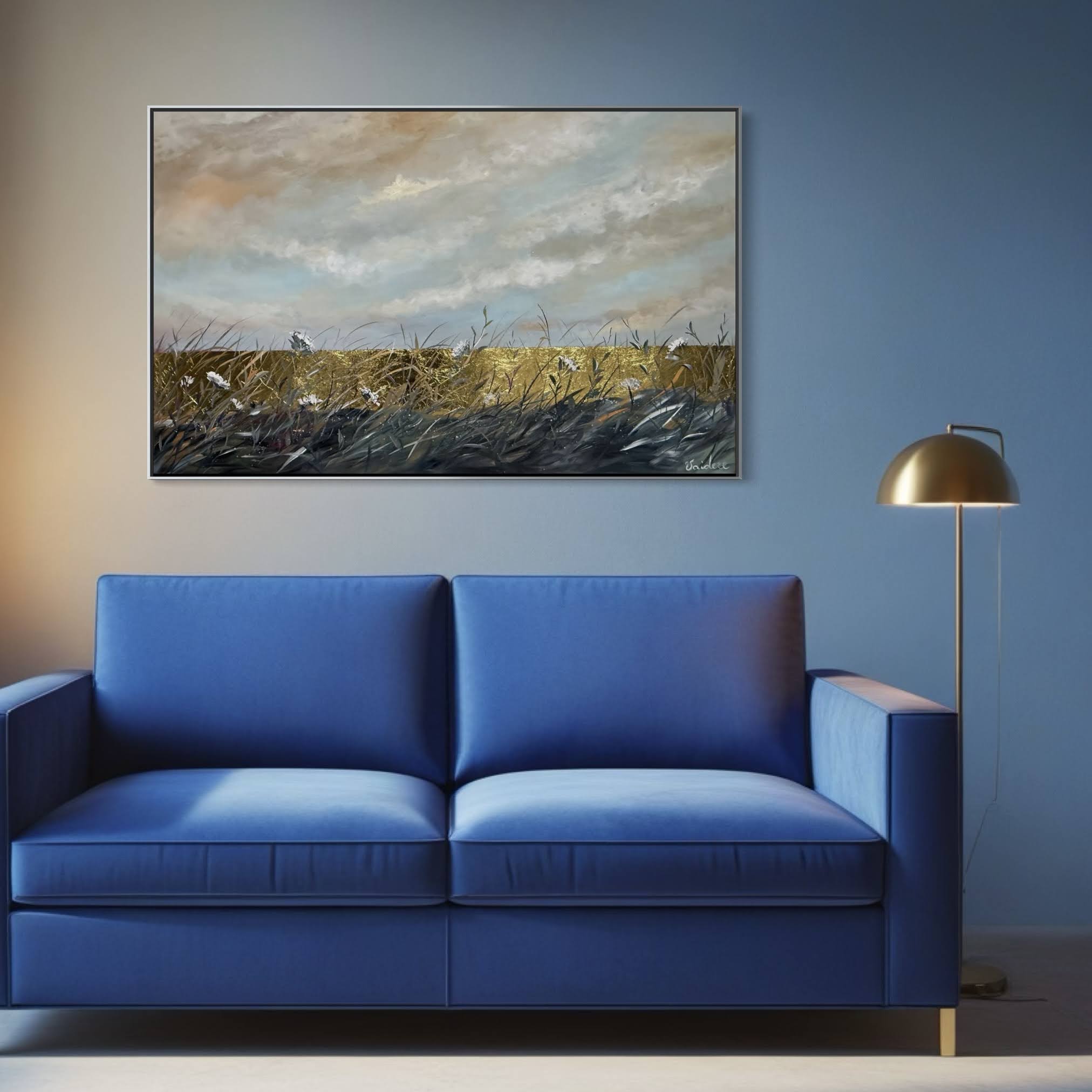 Pļavas gleza ar zelta foliju